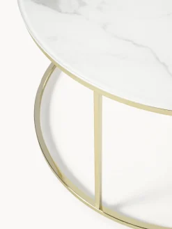 Mesa De Centro Antigua, Tablero De Vidrio En Aspecto Marmol