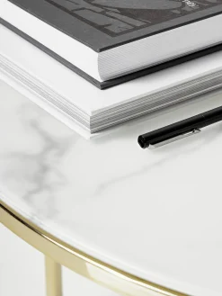 Mesa De Centro Antigua, Tablero De Vidrio En Aspecto Marmol