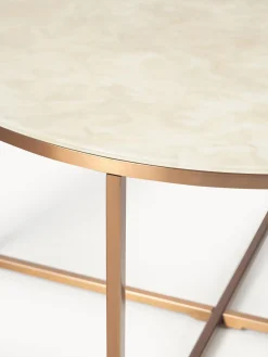 Mesa De Centro Antigua, Tablero De Vidrio En Aspecto Marmol