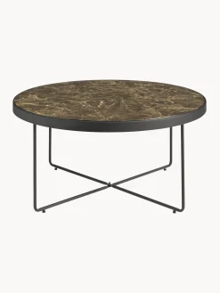 Mesa De Centro Redonda De Metal Gellina, Con Tablero De Vidrio