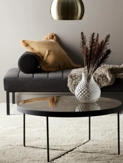 Mesa De Centro Redonda De Metal Gellina, Con Tablero De Vidrio