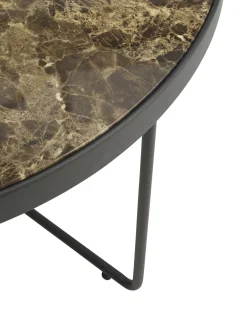 Mesa De Centro Redonda De Metal Gellina, Con Tablero De Vidrio