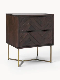 Mesilla De Noche De Madera De Mango Maciza Luca, Con Cajones