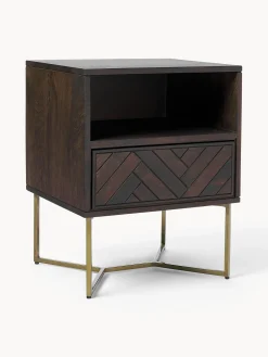 Mesilla De Noche De Madera De Mango Maciza Luca, Con Cajon