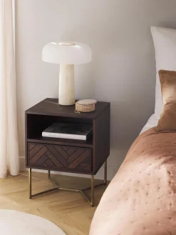 Mesilla De Noche De Madera De Mango Maciza Luca, Con Cajon