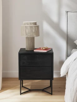 Mesilla De Noche De Madera De Mango Maciza Luca, Con Cajones