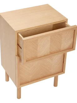 Mesilla De Noche De Madera De Roble Diseno Espiga Herringbone