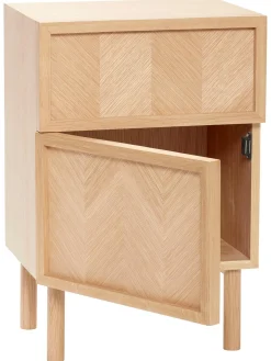 Mesilla De Noche De Madera De Roble Diseno Espiga Herringbone