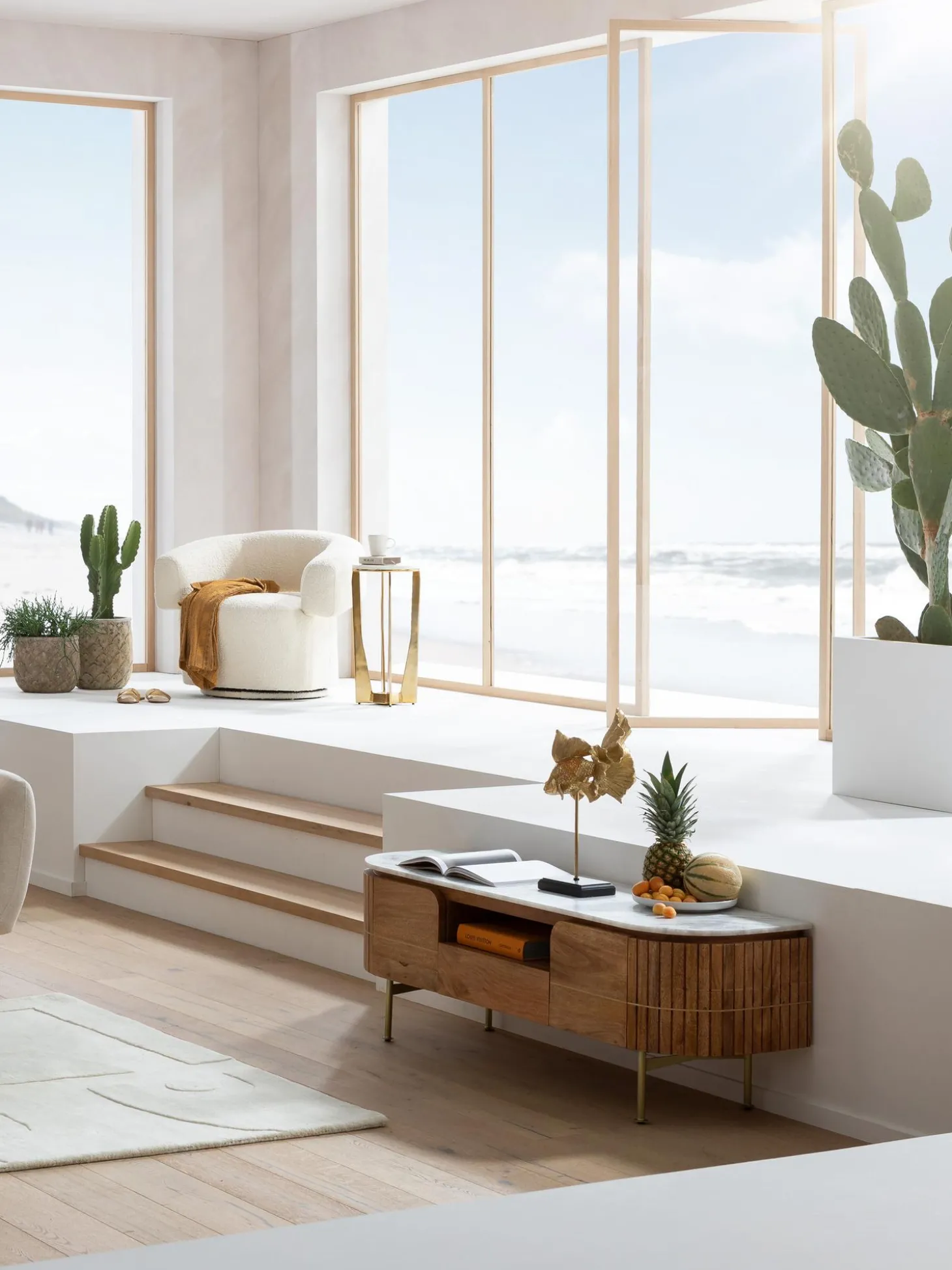 Mueble Tv Artesanal De Madera De Mango Y Marmol Grace