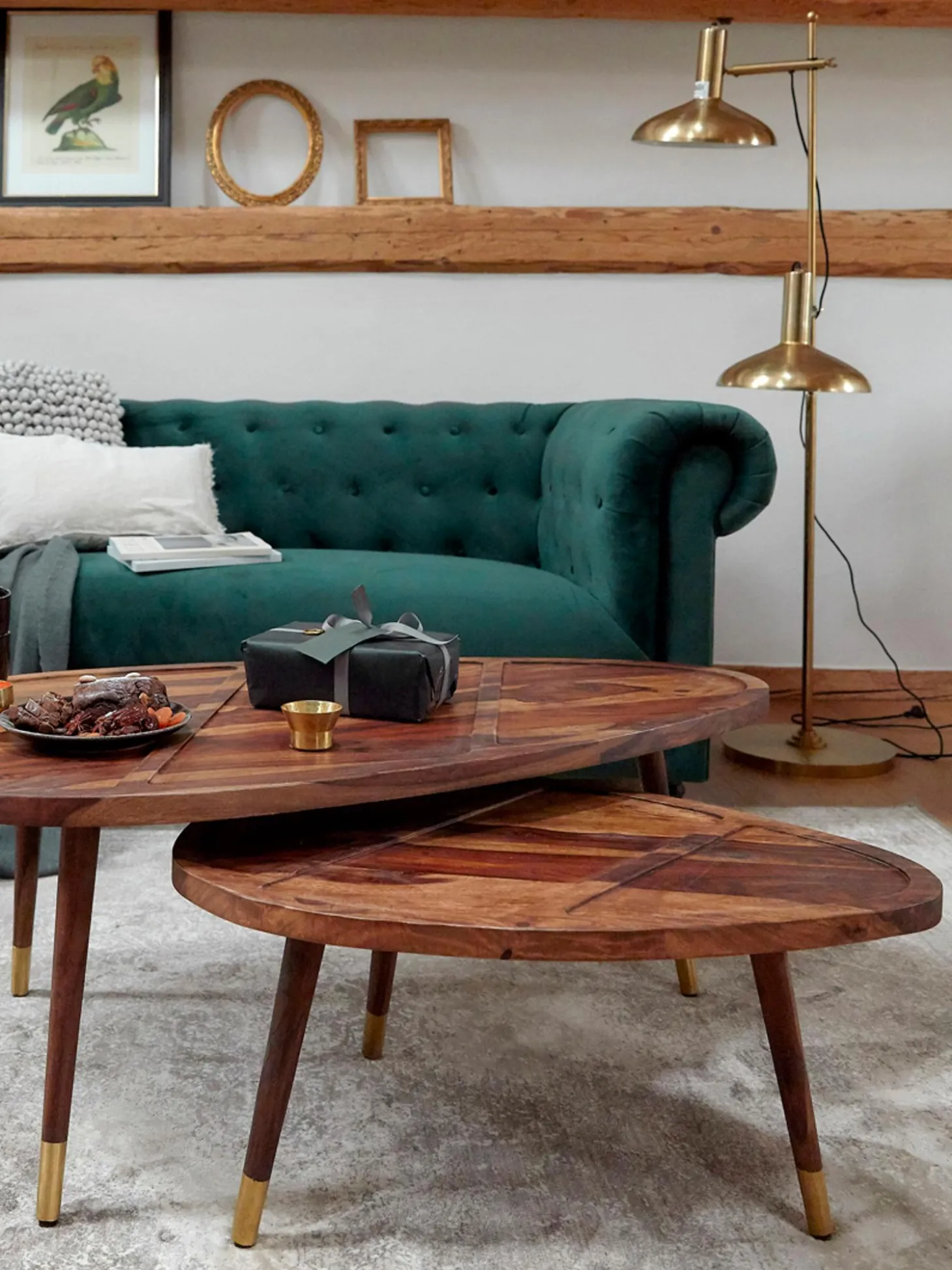 Set De Mesas De Centro Ovaladas De Madera Maciza Sham, 2 Uds.