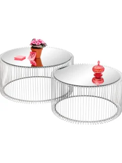 Set De Mesas De Centro Wire, 2 Uds., Tablero De Vidrio