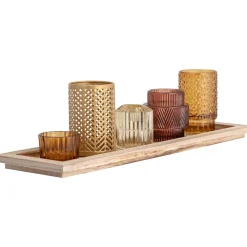 Set De Portavelas Con Bandeja De Madera Elviena, 6 Pzas.