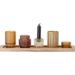Set De Portavelas Con Bandeja De Madera Elviena, 6 Pzas.