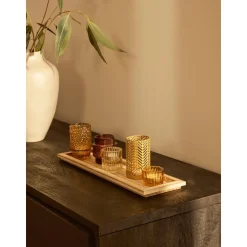 Set De Portavelas Con Bandeja De Madera Elviena, 6 Pzas.