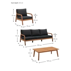 Set Lounge Para Exterior De Madera De Eucalipto Bergen, 4 Pzas.