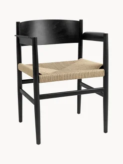 Silla Con Reposabrazos Artesnal Con Asiento De Mimbre Nestor