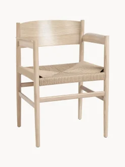 Silla Con Reposabrazos Artesnal Con Asiento De Mimbre Nestor