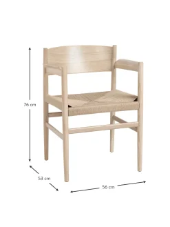 Silla Con Reposabrazos Artesnal Con Asiento De Mimbre Nestor