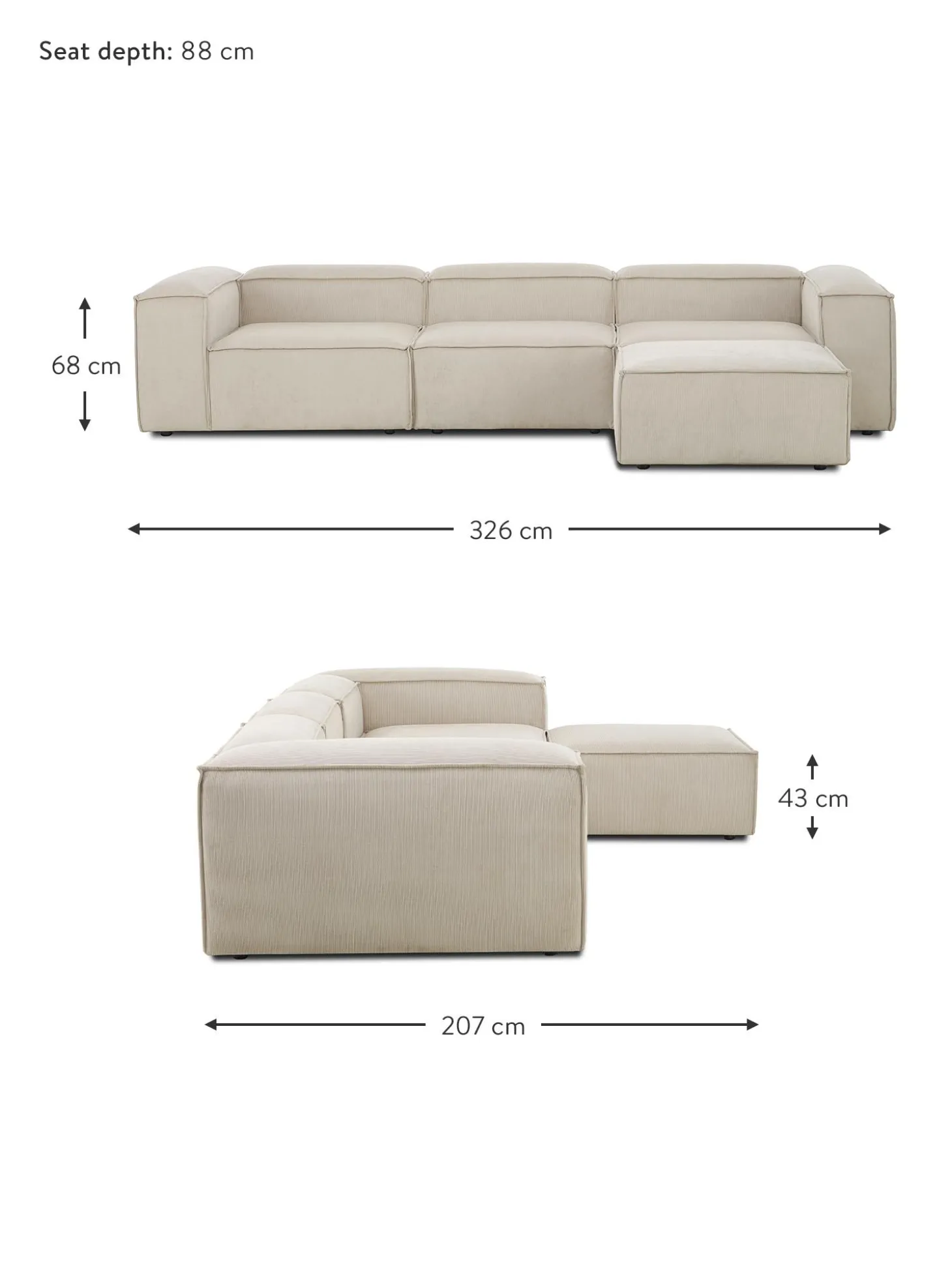 Sofa Rinconera Modular De Pana Lennon (4 Plazas)