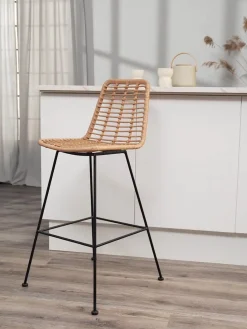Taburete Alto De Mimbre Con Respaldo Costa