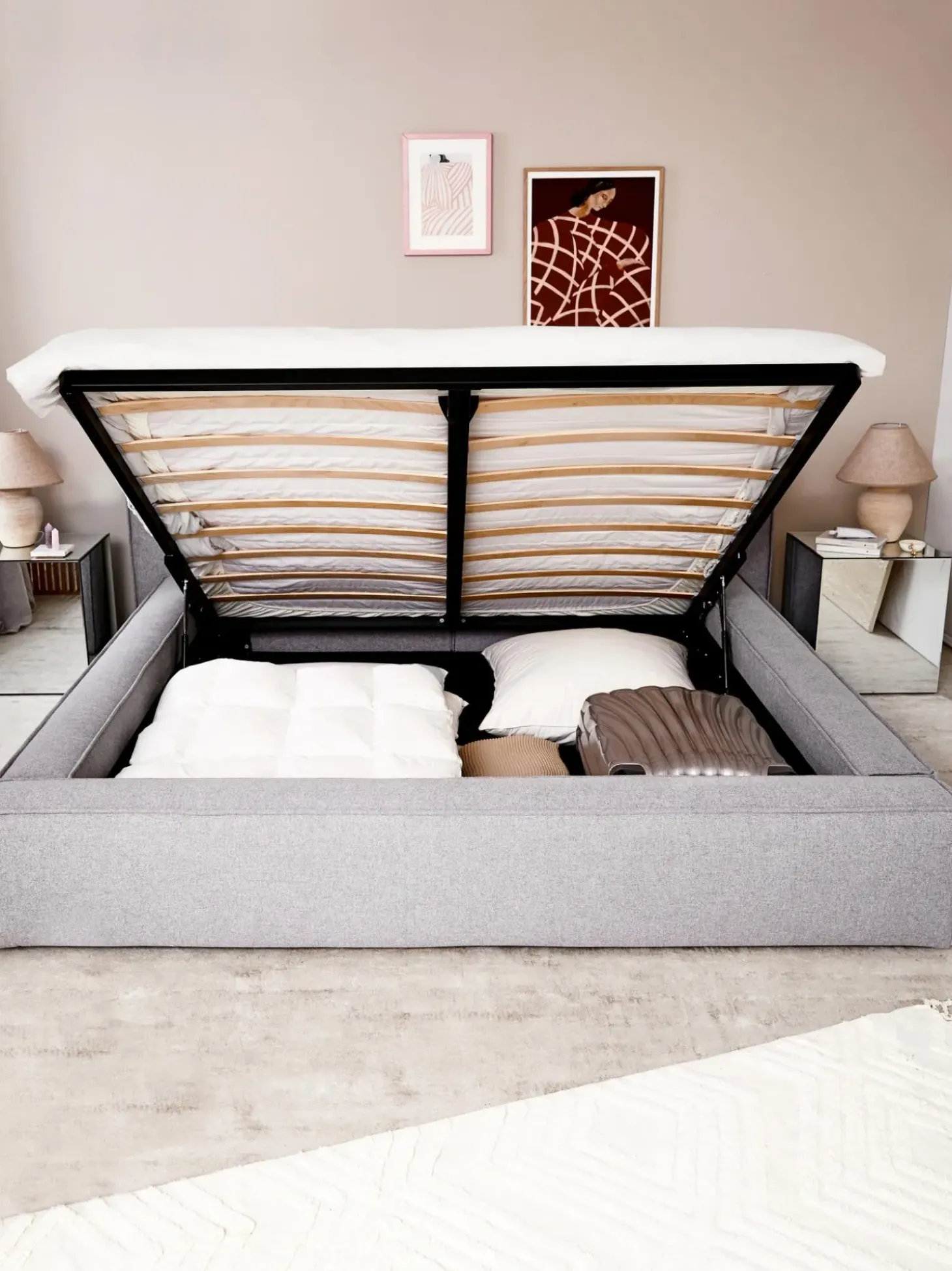 Cama Tapizada Lennon, Con Espacio De Almacenamiento