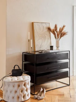 Comoda Cajonera Lyle, Con Tablero De Cristal