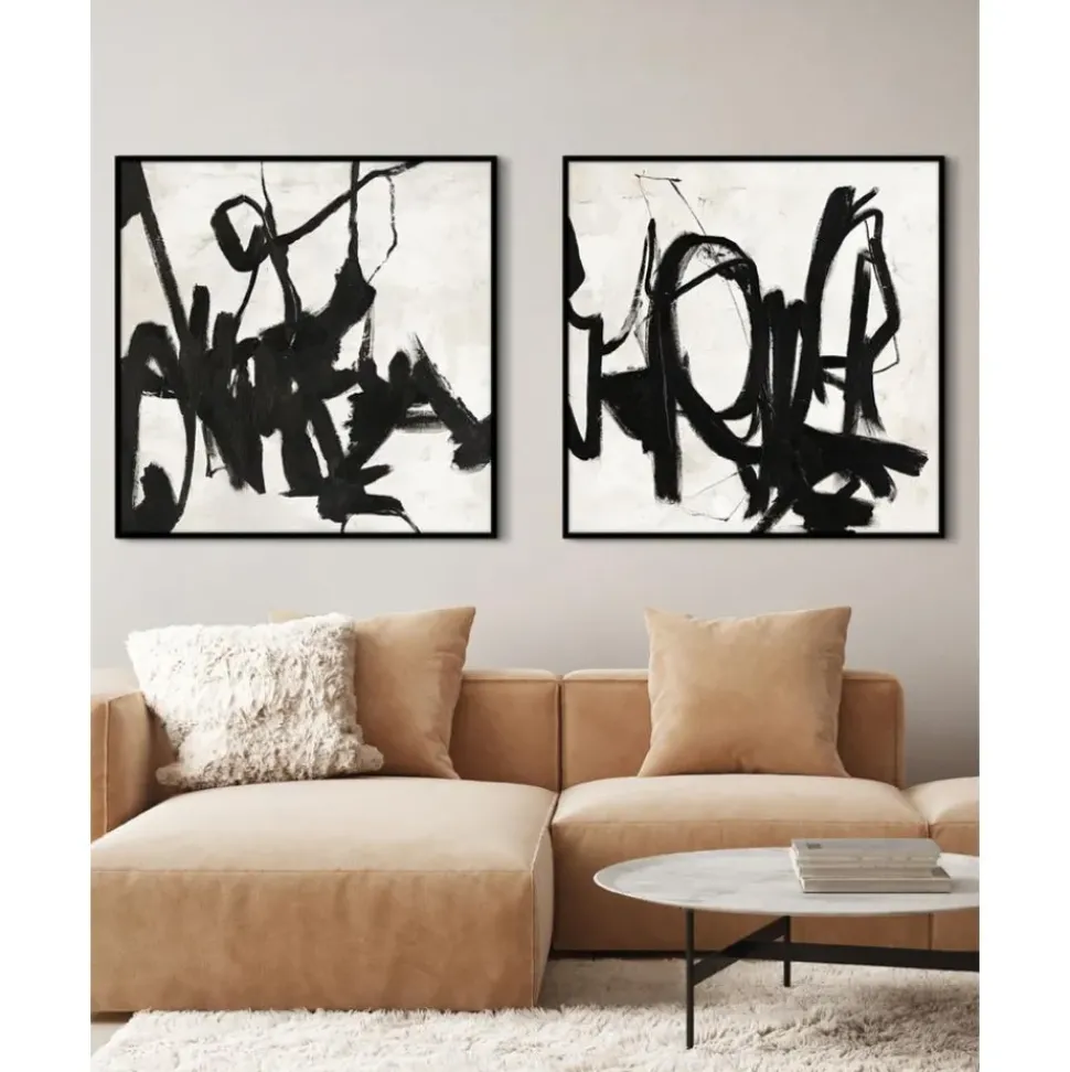 Cuadro En Lienzo Pintado A Mano Playblack, Marco De Madera