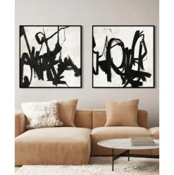 Cuadro En Lienzo Pintado A Mano Playblack, Marco De Madera