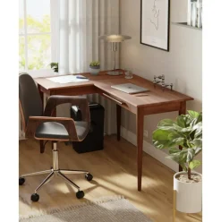 Escritorio Esquinero De Madera De Mango Con Cajones Paul