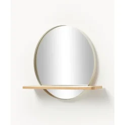 Espejo De Pared Redondo Con Estante De Madera Kenny