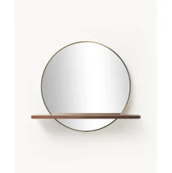 Espejo De Pared Redondo Con Estante De Madera Kenny