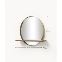 Espejo De Pared Redondo Con Estante De Madera Kenny