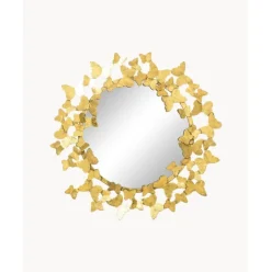 Espejo De Pared Redondo De Metal Butterfly, Estilo Vintage