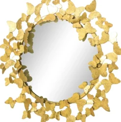 Espejo De Pared Redondo De Metal Butterfly, Estilo Vintage