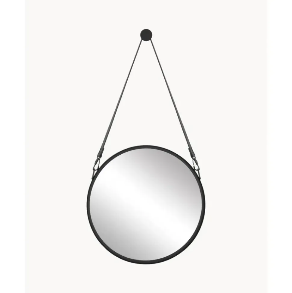 Espejo De Pared Redondo Liz, Con Correa De Cuero