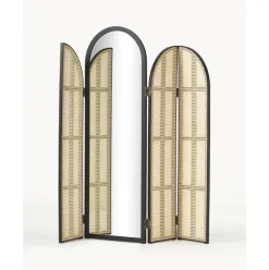 Espejo De Pie Con Biombo De Ratan Aura