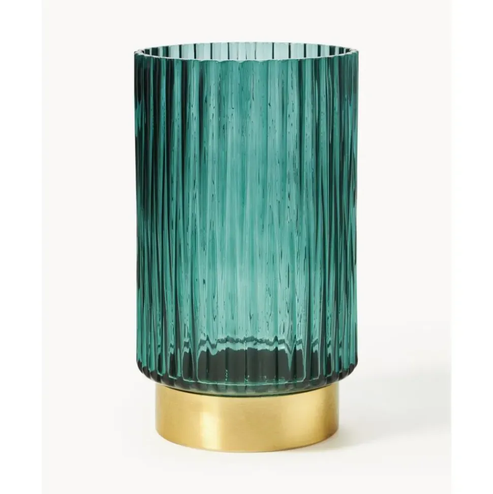 Jarron De Vidrio Con Base De Metal Lene