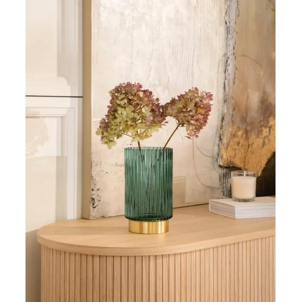 Jarron De Vidrio Con Base De Metal Lene