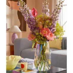 Jarron Grande De Vidrio Iridiscente Soplado Artesanalmente Rainbow