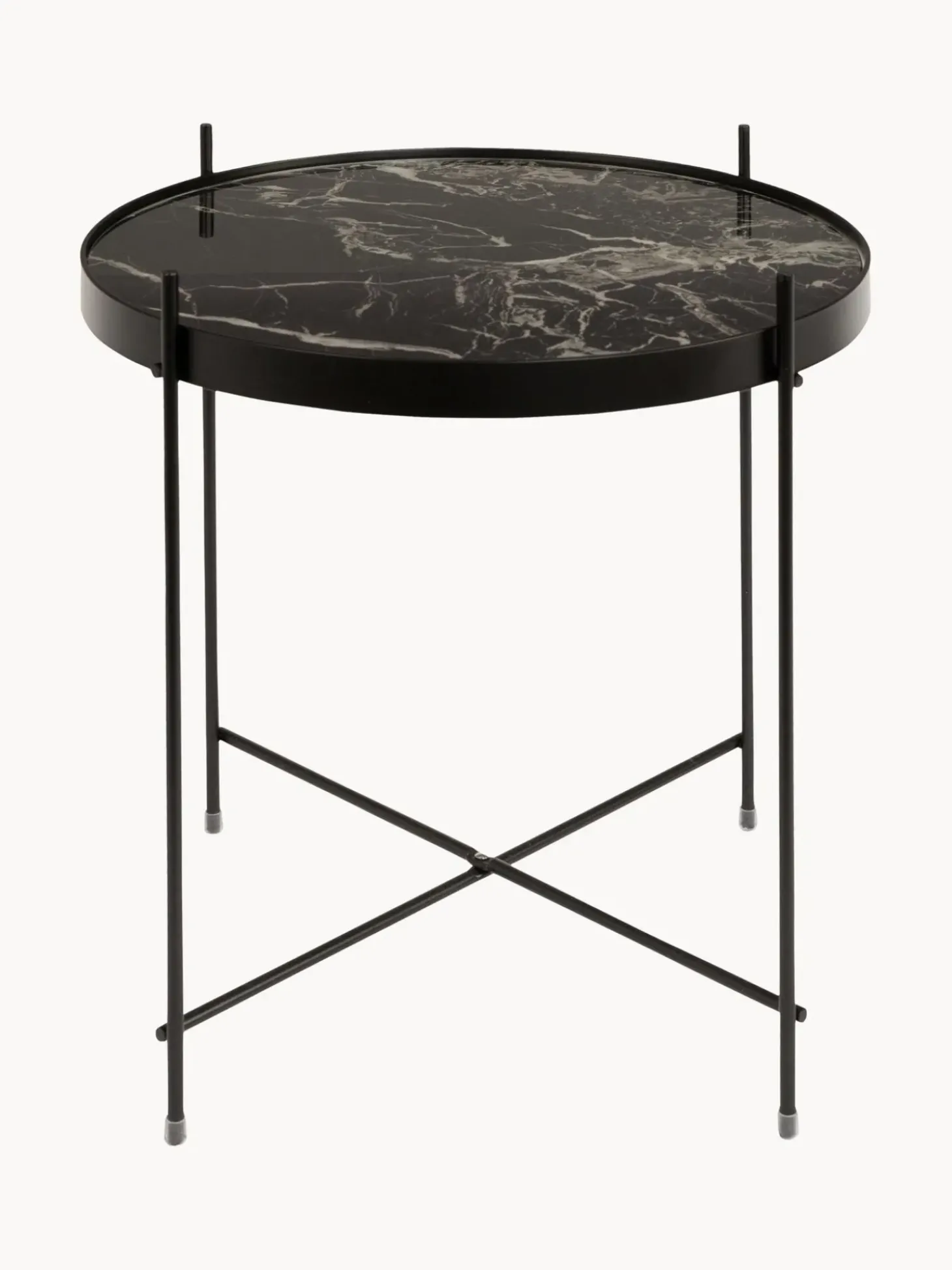 Mesa Auxiliar Plegable Cupid, Tablero De Cristal En Aspecto Marmol