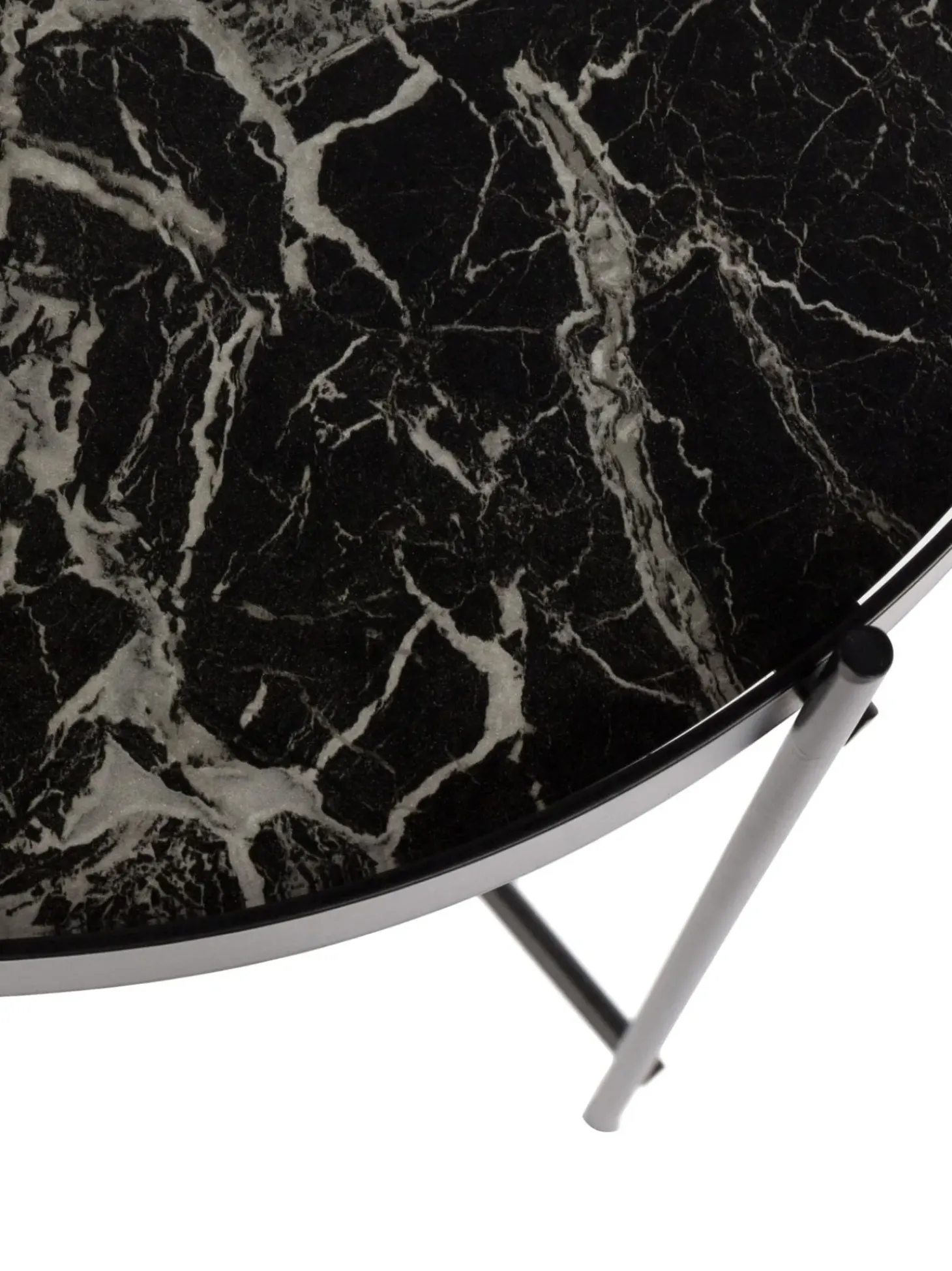 Mesa Auxiliar Plegable Cupid, Tablero De Cristal En Aspecto Marmol