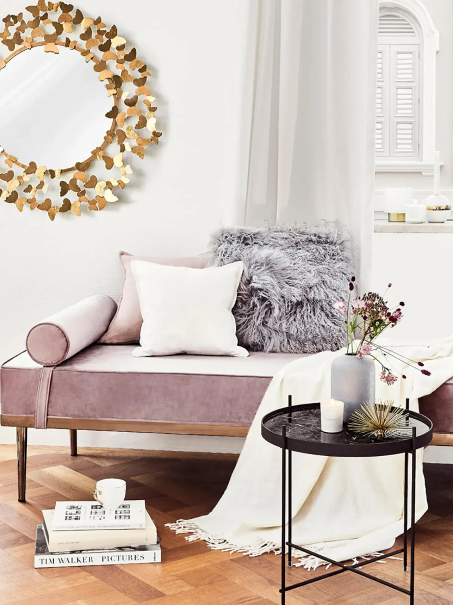 Mesa Auxiliar Plegable Cupid, Tablero De Cristal En Aspecto Marmol