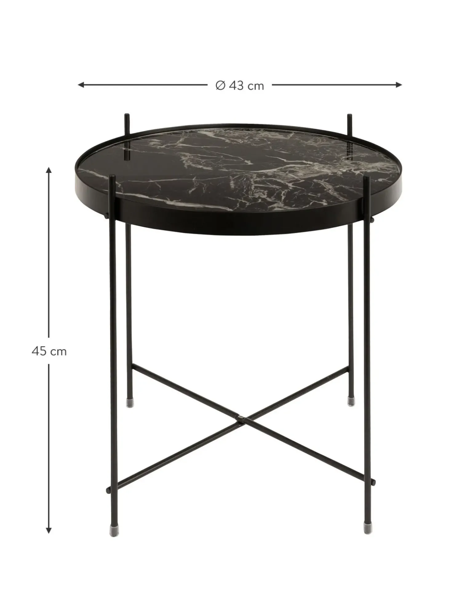 Mesa Auxiliar Plegable Cupid, Tablero De Cristal En Aspecto Marmol