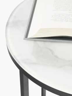 Mesa Auxiliar Redonda Antigua, Tablero De Vidrio En Aspecto Marmol