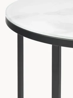 Mesa Auxiliar Redonda Antigua, Tablero De Vidrio En Aspecto Marmol