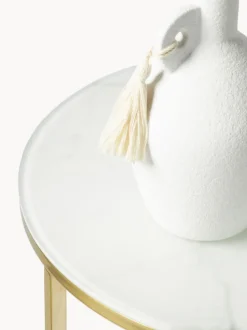 Mesa Auxiliar Redonda Antigua, Tablero De Vidrio En Aspecto Marmol