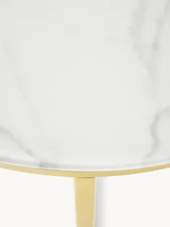 Mesa Auxiliar Redonda Antigua, Tablero De Vidrio En Aspecto Marmol