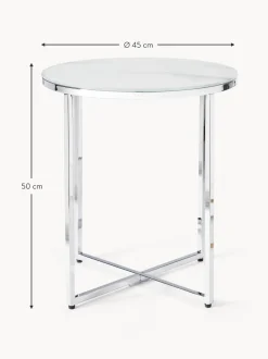 Mesa Auxiliar Redonda Antigua, Tablero De Vidrio En Aspecto Marmol