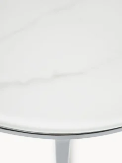 Mesa Auxiliar Redonda Antigua, Tablero De Vidrio En Aspecto Marmol