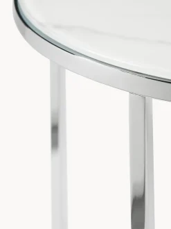 Mesa Auxiliar Redonda Antigua, Tablero De Vidrio En Aspecto Marmol